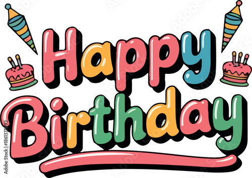 Photography Happy birthday clipart typography design
with flower logo vector white backgrou