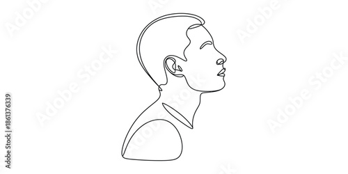 Minimalist one line drawing of a young mans profile