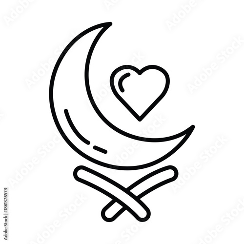 Ramadan mubarak crescent moon heart symbol for islamic holy month of fasting and reflection