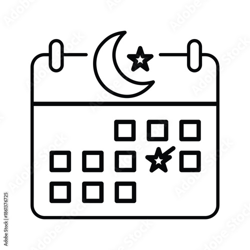 Ramadan calendar icon with crescent moon and star symbolizing fasting period