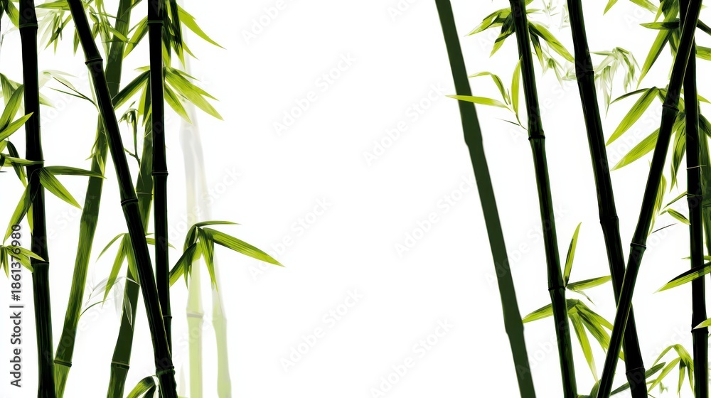 Obraz premium Bamboo Tranquility: The serene beauty of bamboo stalks, elegantly arranged, creates a sense of peace and natural simplicity, perfect for meditation and relaxation.