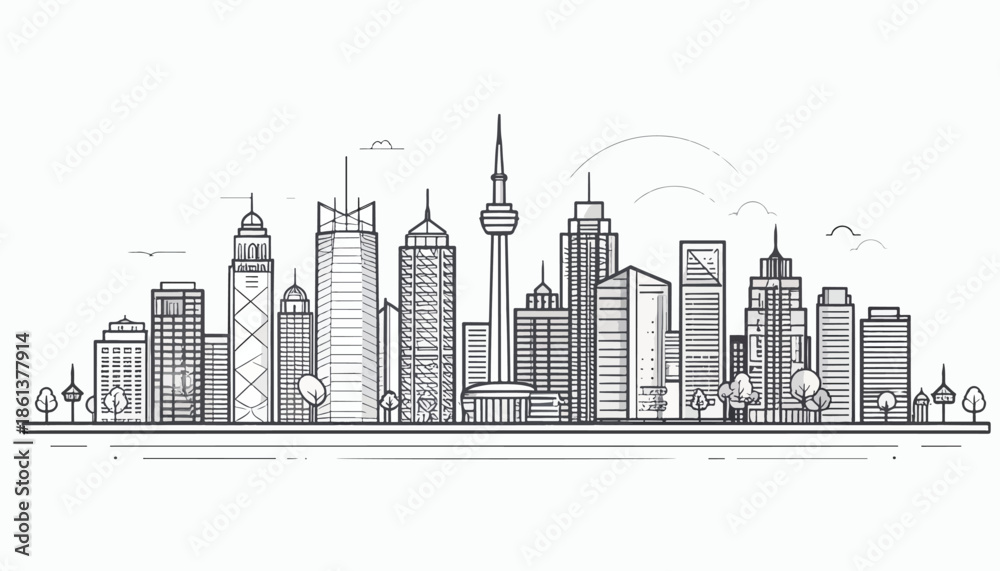 custom made wallpaper toronto digitalClean line art illustration of a modern metropolitan city skyline group