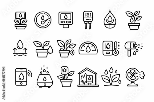 Gardening and watering icon set with sensors and thermometer designs
