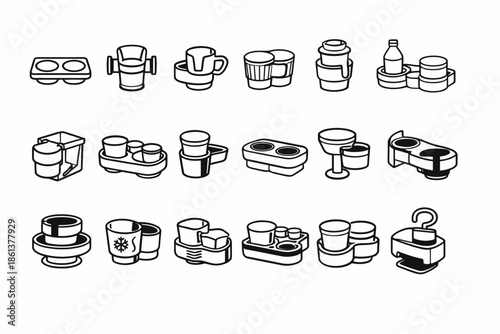 Collection of various black and white beverage holder designs