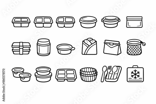 Collection of various food storage containers and packaging icons
