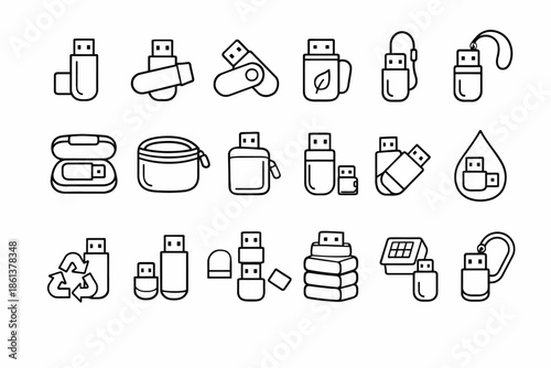 Minimalist usb flash drive icons: versatile and eco-friendly designs