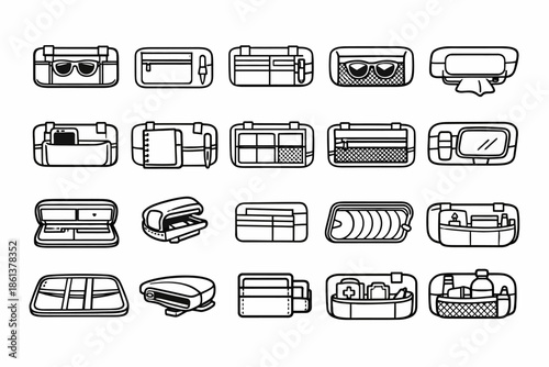Collection of various organized travel pouches and cases with accessories