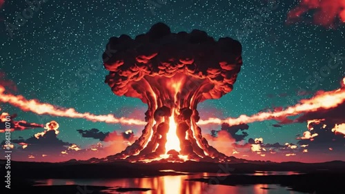 Stunning Nuclear Explosion at Night Sky: Atomic Blast Energy and Visual Impact