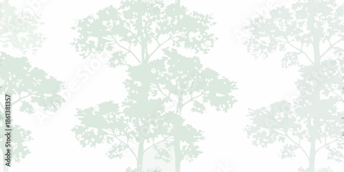 Delicate pastel green tree silhouettes create a calming and repetitive pattern