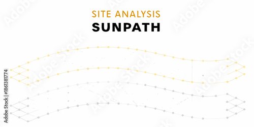 Site analysis displaying sunpath diagrams with curved lines and dotted points