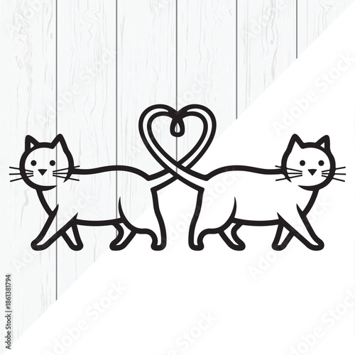 Minimal Black Cat Couple Silhouette with Heart Shape
