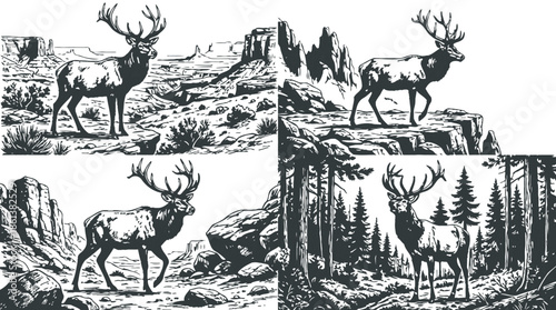 Majestic Animal in Action, Artistic Design, Black and White Style