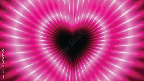A abstract glowing pink heart shape with radial light beams tunnel effect.