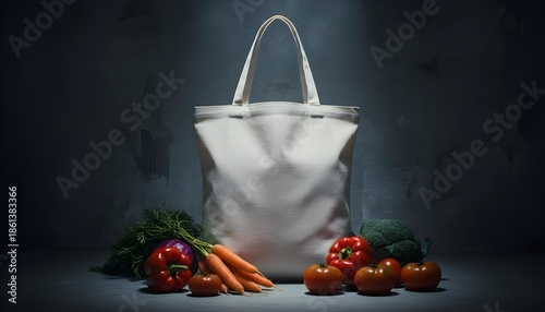 Tote bag blank White for vegetables studio shot