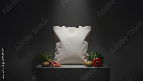 Tote bag blank White for vegetables studio shot