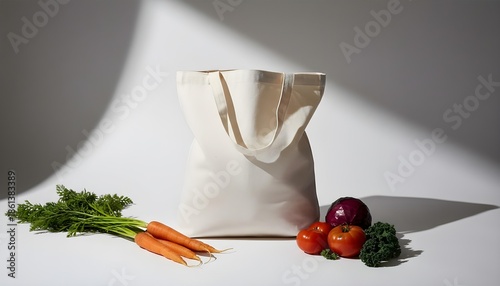 Tote bag blank White for vegetables studio shot