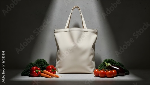 Tote bag blank White for vegetables studio shot