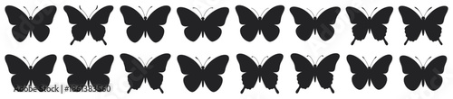 A harmonious array of black butterfly silhouettes, creating a symmetrical and elegant decorative pattern for various design concepts