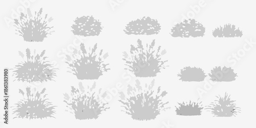 Collection of various gray shrub silhouettes arranged in a grid pattern