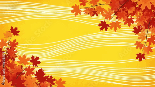 Autumnal backdrop with maple leaves and stylish curved lines illustration