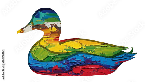 Layered Paint Texture Duck Silhouette Isolated on Transparent Background for Modern Wildlife Art Design