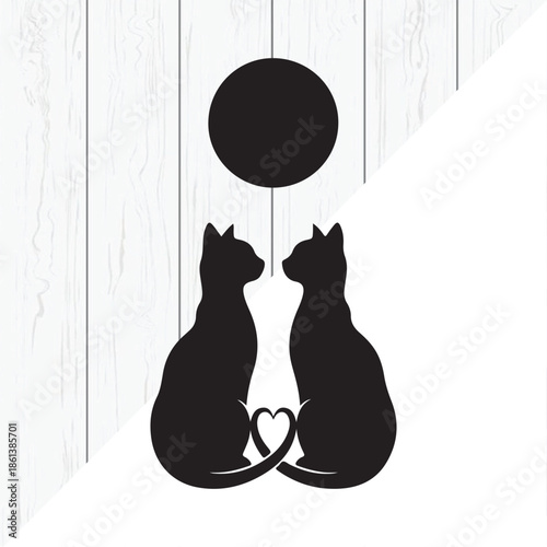Romantic Cat Pair Silhouette Love Concept Design