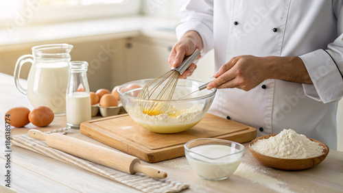 Wallpaper Mural Professional Chef Mixing Baking Ingredients in Kitchen – Home Baking and Cooking Preparation Concept Torontodigital.ca