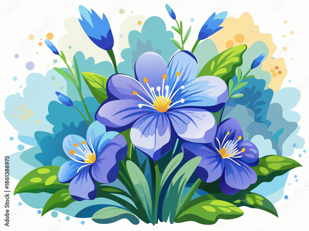 Fototapeta premium Illustration of nemophila flowers. Vector illustration. Watercolor style.