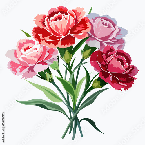 Illustration of a carnation bouquet evoking Mother's Day. Vector illustration. Watercolor style. Gratitude. Surprise. Gift. Present.