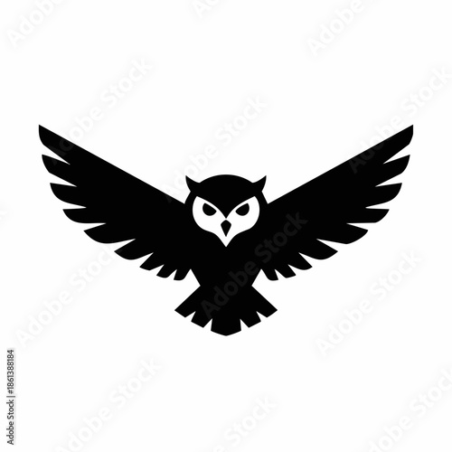 Black silhouette of an owl in flight with wings spread — powerful, wise, and symbolic icon for knowledge, mystery, or nature themes