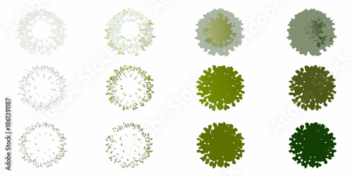 Variations of tree canopy shapes displayed in a grid of eight images