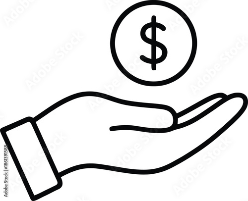 A hand holding a single dollar sign inside a circular outline