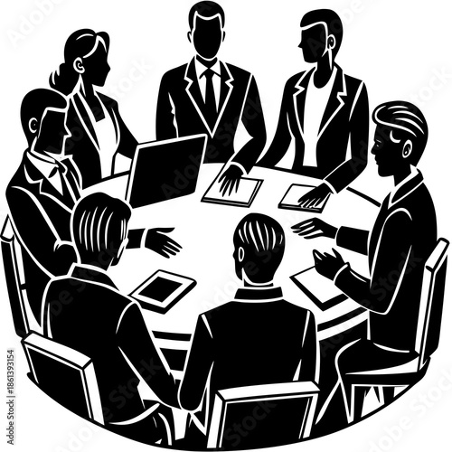 Business Meeting Vector Illustration in Minimalist Style