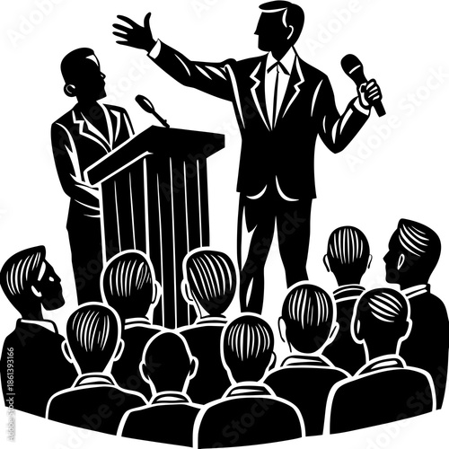Business Meeting Vector Illustration with Speakers and Audience