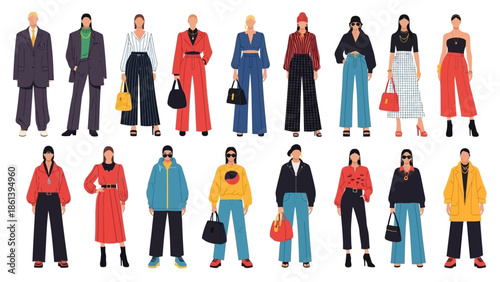 Diverse Fashionable People Collection, Modern Style Outfits