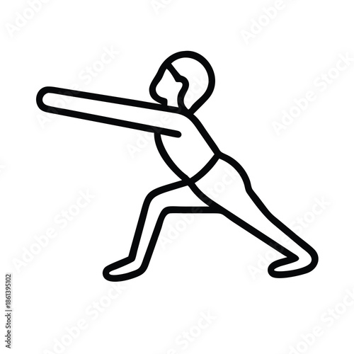 Minimalist yoga pose icon showing a person stretching for health, wellness, and fitness training concept