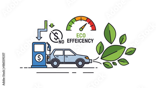 Eco Car Fuel Efficiency Gauge & Gas Pump Icon