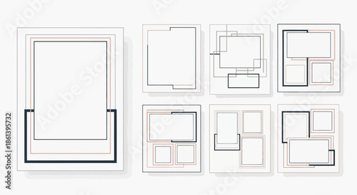 Vector illustration of multiple layered frames and borders in various designs and configurations on white background with graphic design and design elements