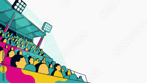 Spectators cheering in a stadium with bright lights overhead