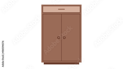 Brown Wardrobe with Drawer and Double Doors