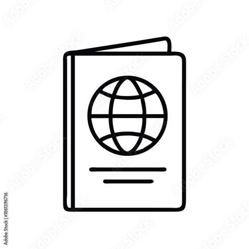 Global passport line icon featuring a world globe, symbol for international travel, tourism, and immigration