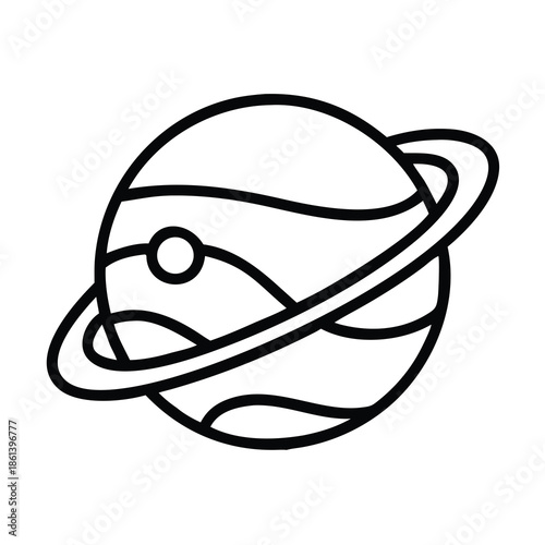 Planet Saturn with rings line art illustration, ideal for astronomy, space science, and education themes