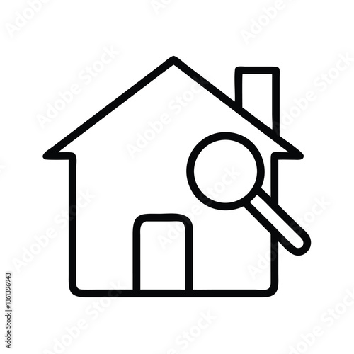 House Outline with Magnifying Glass Icon for Real Estate Search Home Inspection and Property Finding Concept Vector Illustration