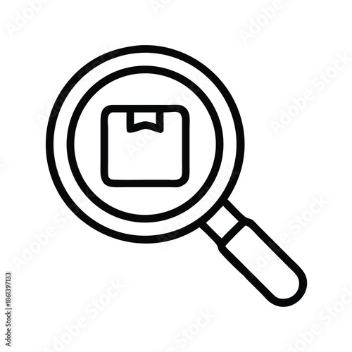 Logistics Magnifying Glass Icon searching Package Box for Order Tracking and Warehouse Search
