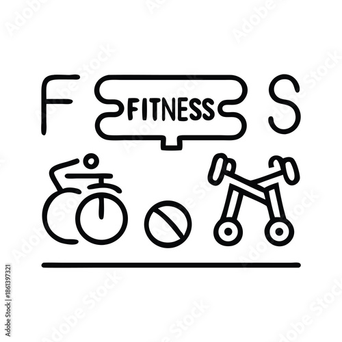 Fitness and exercise concept icon collage with bicycle and stationary bike symbols