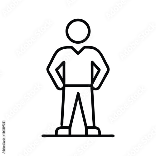 Standing person outline icon with hands on hips posing for confidence and leadership