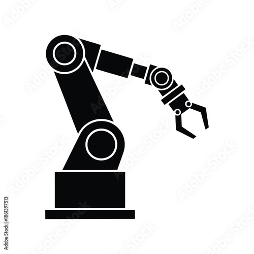 Industrial robot arm silhouette icon, automated manufacturing and technology concept