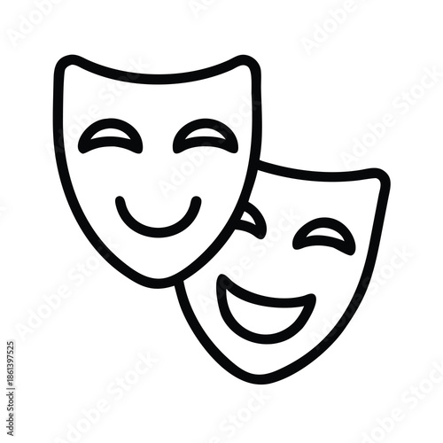 Comedy Theater Masks Line Icon Representing Drama Performance and Entertainment Arts
