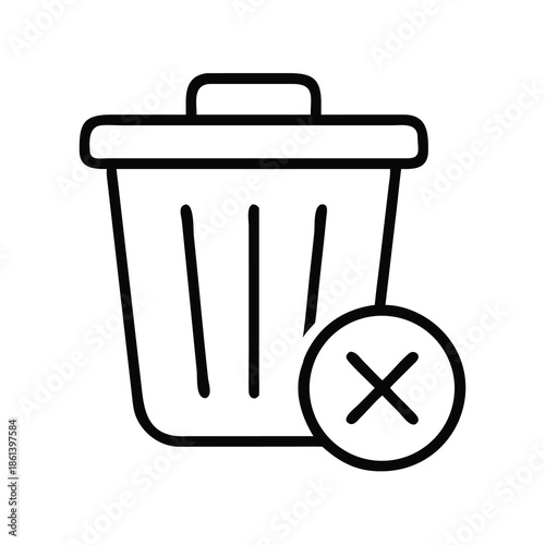 Trash Can with Delete Symbol Line Icon for File Removal and Data Disposal