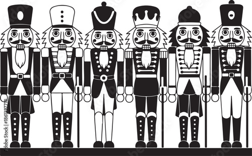 Nutcracker silhouette set. Collection of minimalistic icons for site. Toy or mascot for children. Stickers for social networks and messengers. Flat vector illustrations isolated on white background